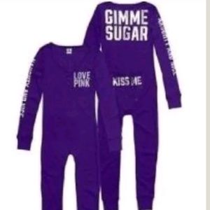 VS PINK L Purple KISS ME GIMME SUGAR Onesie Large